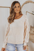 Hollow-Out Puffy Sleeve Drop Shoulder Round Neck Knit Pullover Sweater